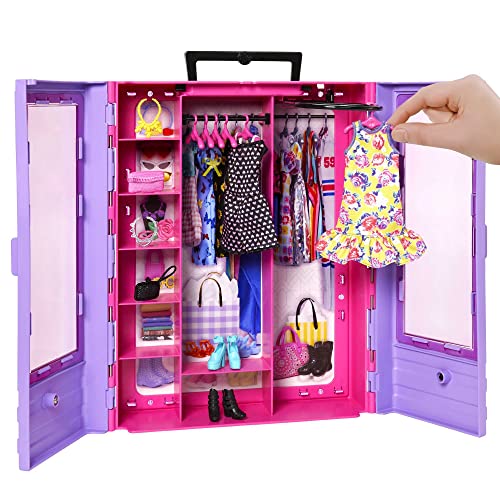 Barbie Fashionistas Ultimate Closet Accessory, Translucent Doors, Storage Spaces, Fold-out Rack, 6 Hangers, Great Gift for 3 Years Old & Up