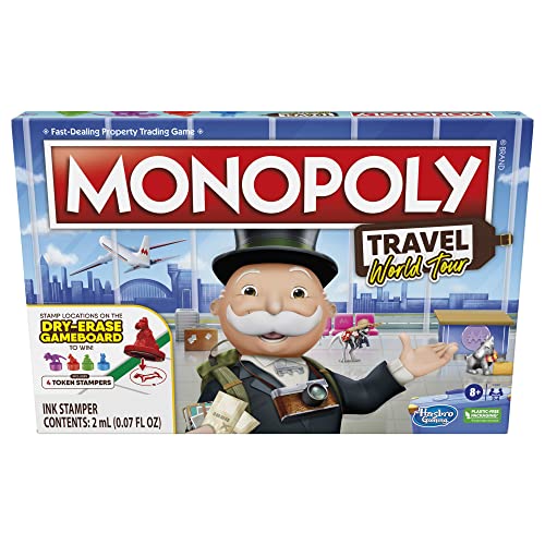 Monopoly World Tour Monopoly Board Game, with Token Stampers and Dry-Erase Gameboard, Board Games for Family Game Night