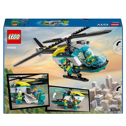 LEGO City Emergency Rescue Helicopter Toy for 6 Plus Year Old Boys & Girls, Vehicle Building Set with Winch, Spinnable Rotors and 3 Minifigures for Imaginative Play, Fun Birthday Gift for Kids 60405