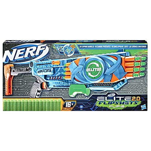 Nerf Elite 2.0 Flipshots Flip-16 Blaster with 16 Dart Barrels That Flip to Double Your Firepower, 16-Dart Capacity, 16 Nerf Elite Darts