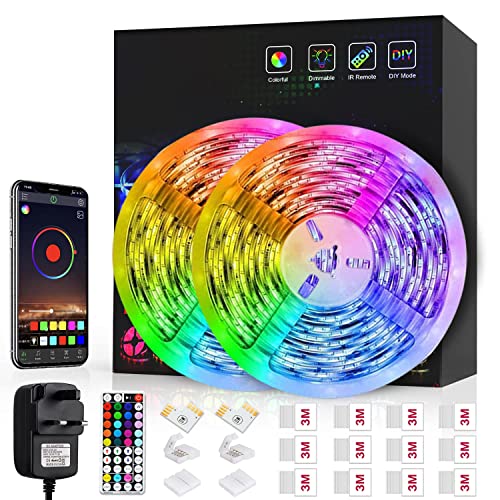 Romwish LED Strip Light 10M, RGB SMD 5050 Bluetooth Music Sync Smart Color Changing Rope Lights, 44 Keys Remote Control, Timing Function,with for Bedroom, TV, Party