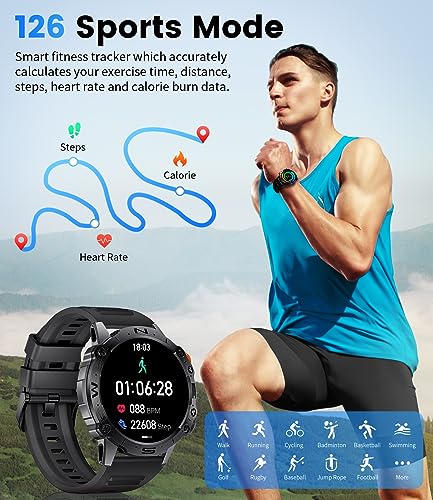 SIEMORL Smart Watch Men Bluetooth Call,1.43“ AMOLED Display Militarily Tactics Fitness Watch with Sleep Heart Rate Monitor,IP68 Waterproof Activity Tracker Step Counter Smartwatch for IOS Android