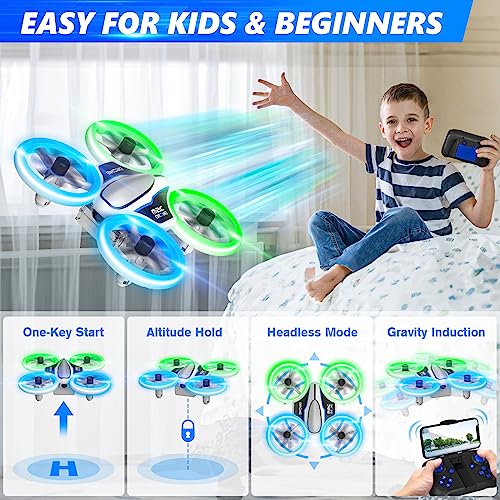 Mini Drone with 720P HD Camera for Kids and Adults, RC Quadcopter with LED Light, 3 Modular Batteries, Headless Mode, 3D Flips, Kids Drone Toys Gifts for Boys and Girls,M2C Green