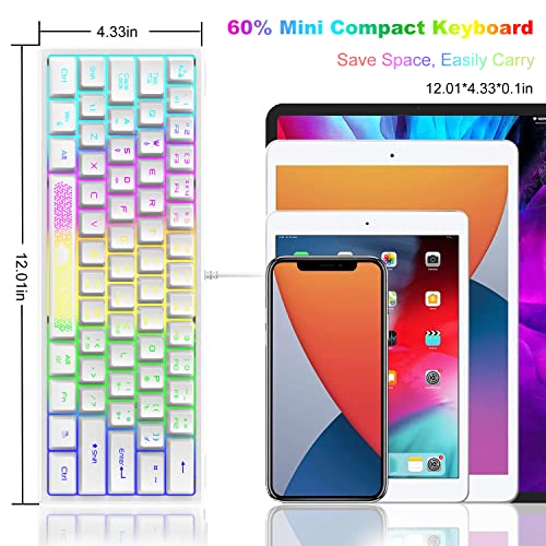 LexonElec K61 60% Percent Compact Gaming Keyboard white keycaps UK Layout, RGB Illuminated LED Backlit Light up Wired Keyboard Mechanical Feel Ergonomic Shortcut for PC Laptop MAC ps4 Gamer Travel