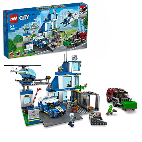 LEGO 60316 City Police Station with Van, Garbage Truck & Helicopter Toys, Gifts for 6 Plus Year Old Kids, Boys & Girls with 5 Minifigures and Dog Toy