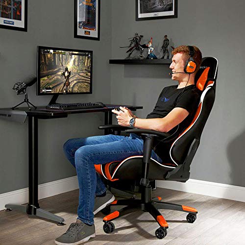 X-Rocker Agility Sport eSport Gaming Racing Desk Chair, Ergonomic Adjustable Computer Office Chair with Adjustable Lumbar Support and Headrest Pillow, Adjustable Swivel, 3D Armrests - Orange