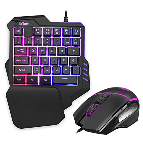 RedThunder One-Handed RGB Gaming Keyboard and Mouse Combo, 35-Key Mini Gaming Keyboard, 6400 DPI Ergonomic Mouse, Portable Game Controller for PC PS4 Xbox Gamers