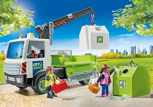 Playmobil 71431 City Life Glass Recycling Truck with Container, City Cleaner Educational Toy, Imaginative Role-Play, PlaySets Suitable for Children Ages 4+