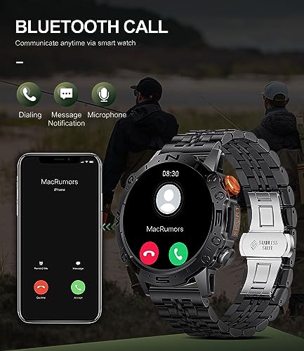 SIEMORL Smart Watch Mens,1.43“ AMOLED Touch Screen Bluetooth Call Fitness Watch with Sleep Heart Rate Monitor,IP68 Waterproof 100 Sports Modes Smart Watch for Android IOS
