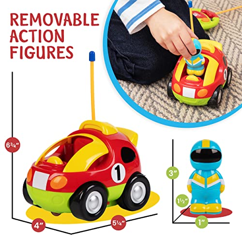 Prextex 2-Pack RC Cartoon Cars: Remote Control Cars for Kids Age 2-3 | Kids Remote Control Police and Race Car Toys for Boys | Great Stocking Fillers for Toddlers 18+ Months