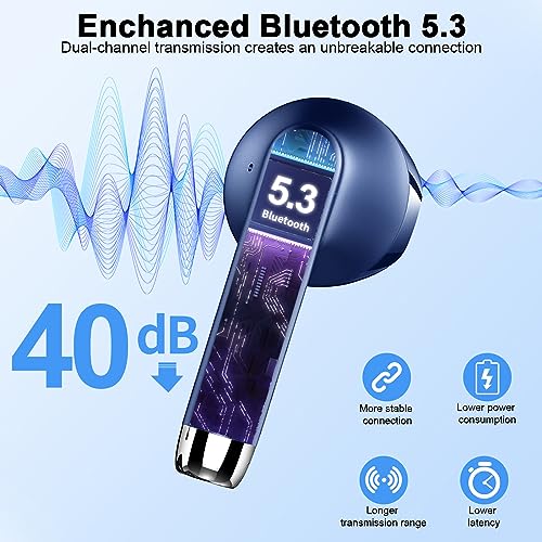 Wireless Earbuds, Bluetooth 5.3 Headphones NEW Wireless Headphones with 4 ENC Mic 56H Bluetooth Earphones in Ear Noise Cancelling Deep Bass, Mini Ear Buds Bluetooth Earbuds IP7 Waterproof LED Display
