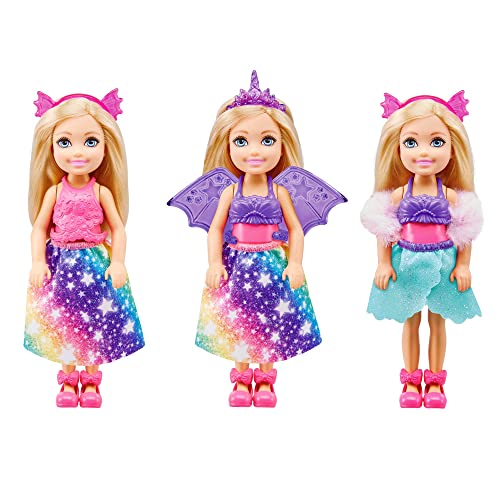 Barbie Dreamtopia Chelsea Doll and Dress-Up Set with 12 Fashion Pieces Themed to Princess, Mermaid, Unicorn and Dragon, Gift for 3 to 7 Year Olds