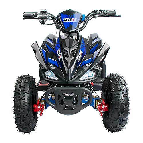 Zorax 36V 1000W Blue 6'' Tyre Battery Powered Kids Mini ATV Quad Bike (Foot Brake - 3 Speeds - LED Light - Forward/Neutral/Reverse - CE Approved - MAX Capacity: 65KGS) Children's Electric Ride on