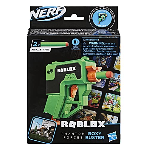 Nerf Roblox Phantom Forces: Boxy Buster Dart Blaster, Pull-Down Priming Handle, 2 Elite Darts, Code to Unlock in-Game Virtual Item Multicolor F2496