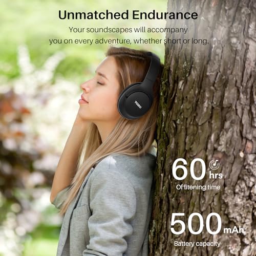 TOZO HT2 Hybrid Active Noise Cancelling Wireless Headphones, 60H Playtime Lossless Audio Over Ear Bluetooth Headphones, Hi-Res Audio Deep Bass Foldable Lightweight Headset for Workout