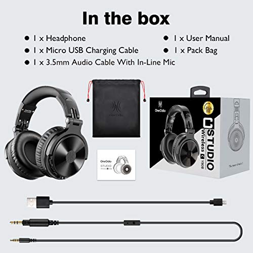 OneOdio Bluetooth Headphones Over Ear, Studio Level Sound Quality, 110 Hrs Playtime Bass Boosted Soft Memory Protein Earmuffs Foldable wireless Headphone with Mic for Cell Phone PC Music