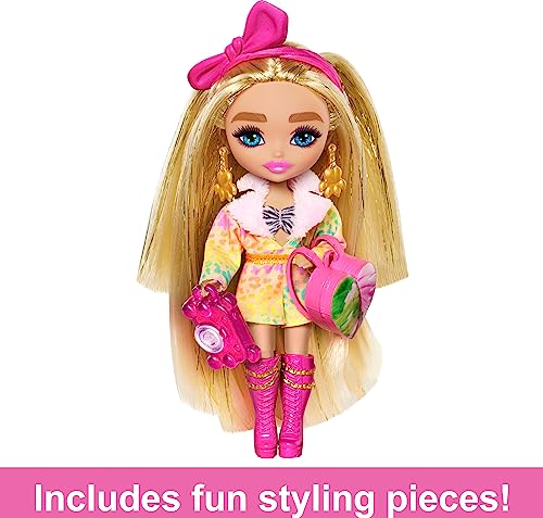 Barbie Extra Minis Travel Doll with Safari Fashion, Barbie Extra Fly Small Doll, Animal-Print Outfit with Accessories, HPT56