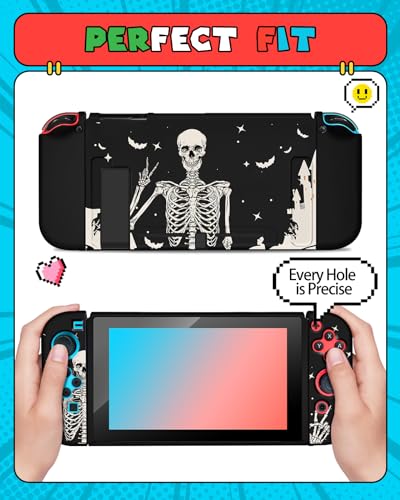 Phonebliss Skull Skeleton for Nintendo Switch Case Cute Spooky Protector Accessories Cases Goth Gothic Skin Shell Dockable Cover for Switch 2017