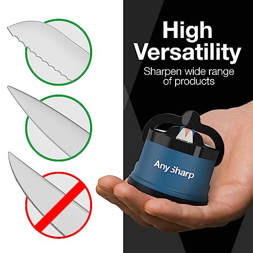 AnySharp Knife Sharpener, Hands-Free Safety, PowerGrip Suction, Safely Sharpens All Kitchen Knives, Ideal for Hardened Steel & Serrated, World's Best, Compact, One Size, Blue