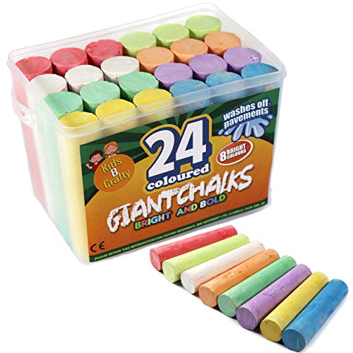 24 Coloured Chunky Chalks , Giant, Pavement, Washable, Fun for Children 8 Vibrant Colours, Outdoor, Garden, Drawing - Artists - Toddler,Kids