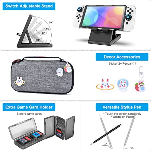 innoAura Switch OLED Accessories Bundle 18 in 1 Switch Bundle with NS Switch Case, Switch Game Case, NS Switch OLED Screen Protector, Switch Stand, Switch Thumb Grips (Gray)