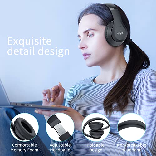 Uliptz Wireless Headphones Over Ear, 65 Hrs Playtime Bluetooth Headphones, 6 EQ Modes Foldable Lightweight Headphones Wireless, Foldable Bluetooth 5.3 Headphones for Travel/Office/PC (Black)