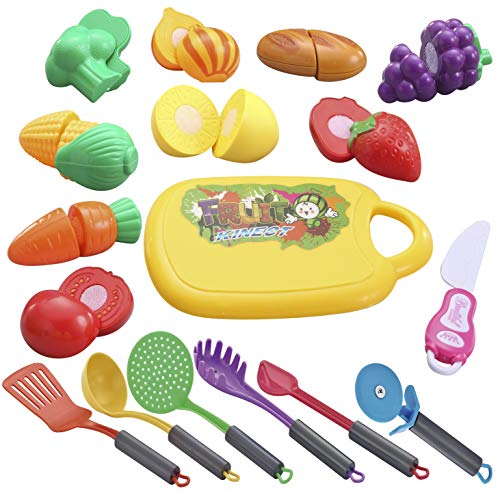 JOYIN 45 PCS Microwave Cooking Play Toy with Pretend Cutting Food Toy & Kitchen Utensil Cookware Pots& Pans Set Kitchen Playset for Kids