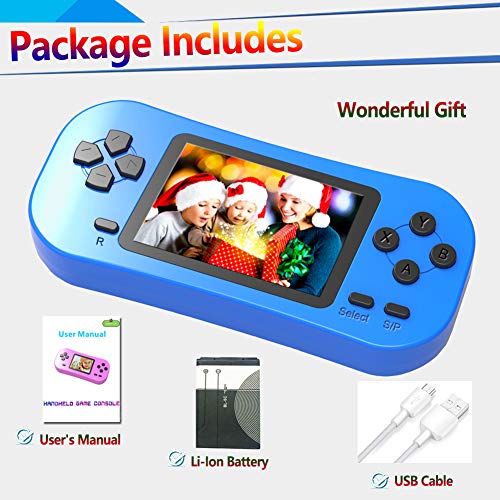 Bornkid Retro Handheld Game Console for Kids with Built in 218 Old School Video Games 2.5 Inch Display USB Rechargeable 3.5 MM Headphone Jack Arcade Style Gaming System Children Birthday Gift (Blue)