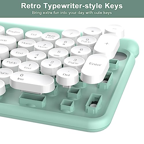 Wireless Keyboard and Mouse,RaceGT Typewriter Keyboard 2.4 GHz Silent Mouse Green Keyboard USB Computer Keyboard & Mouse Combos Splash-Proof Cute Retro Keyboard for PC Laptop Desktop UK Layout