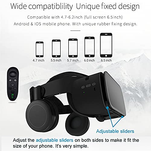 VR Glasses for phones, Bluetooth VR Headset for iphone/Samsung phone 3D Virtual Reality Glasses with Wireless Remote Control, VR Glasses for Movies & Games Compatible for Android/iOS Phones (Black)