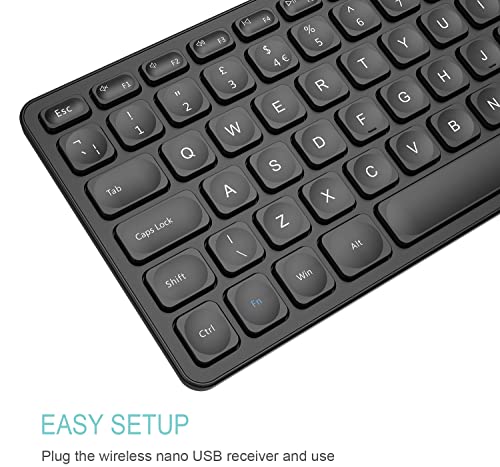 Arteck HW305-2 2.4G Wireless Keyboard Ultra Slim Full Size Keyboard with Numeric Keypad and Media Hotkey for Computer/Desktop/PC/Laptop/Surface/Smart TV and Windows 11/10 Built-in Rechargeable Battery