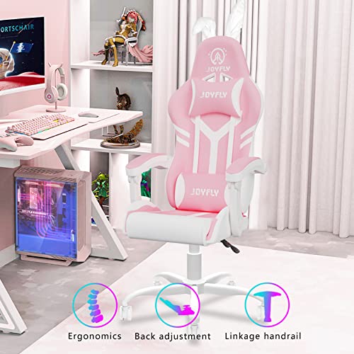 JOYFLY Pink Gaming Chair, Kawaii Computer Gamer Chair for Girls Ergonomic PC Office Chair with High Back, Height Adjustable for Women Adults (Pink)