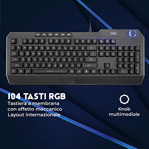 Unbekannt DR1TECH Wasp RGB Gaming Keyboard for PC/PS4 with LED Backlight - 104 Keys with 26 Keys Anti Ghosting - USB Keyboard with Cable (QWERTY International Layout)