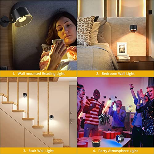Wall Light Set of 2, Rechargeable LED Wall Sconce Battery Operated, 6 Colors Dimmable Cupboard Light, Remote&Touch Control Stick on Wall Light, Bedside Wall Reading Light for Bedroom Pictures Arts