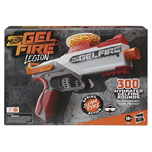 Nerf Pro Gelfire Legion Blaster, 300 Hydrated Gelfire Rounds, 130 Round Hopper, Spring Action, Eyewear