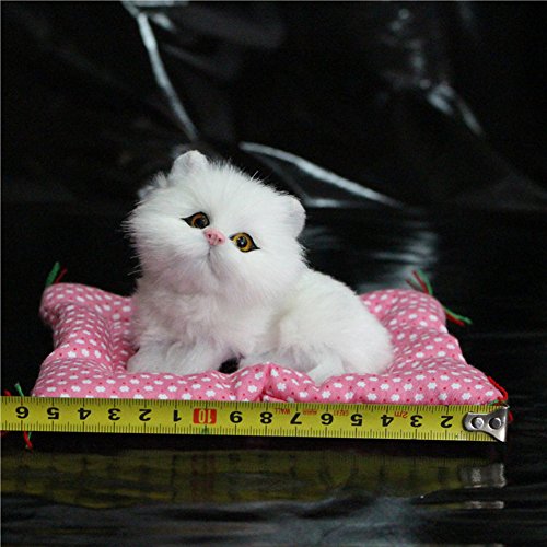 DAMENGOTA Simulation Cat Toy, Cute Animal Plush Toys for Kids, Kitten Stuffed Doll Cat Realistic Toy with Soft Mat Bed for Children's Birthday Gift, White