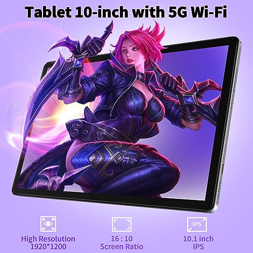 VASOUN 4G Phone Tablet 10 inch Tablet Android 12, 128GB RAM, 12GB (+6GB Expand), Octa-Core Processor, 1920x1200 FHD IPS Screen, 13MP Rear Camera, Bluetooth, GPS, 5G WiFi Tablet with Case