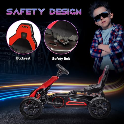 HOMCOM 12V Electric Go Kart for Kids, Ride-On Racing Go Kart with Forward Reversing, Rechargeable Battery, 2 Speeds, for Boys Girls Aged 3-8 Years Old - Red