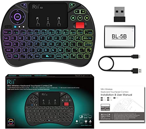 Mini Wireless Multi-media Keyboard Touch Pad Mouse Combo With Scroll Button/Handheld Remote/LED Backlit/Rechargeable For PC/Laptop/Smart TV/Raspberry Pi/KODI//Android TV Box/HTPC/Windows