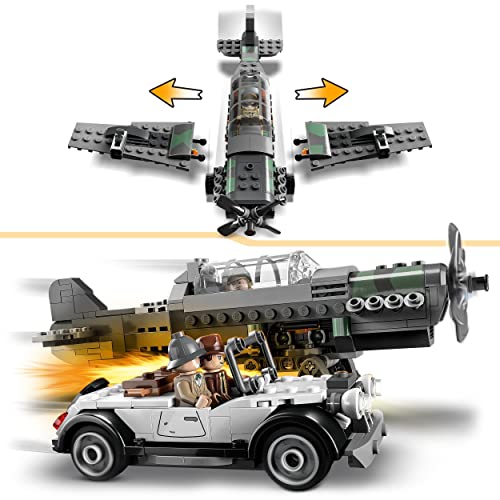 LEGO 77012 Indiana Jones Fighter Plane Chase Set with Buildable Airplane Model & Vintage Toy Car plus 3 Minifigures, The Last Crusade Action Playset