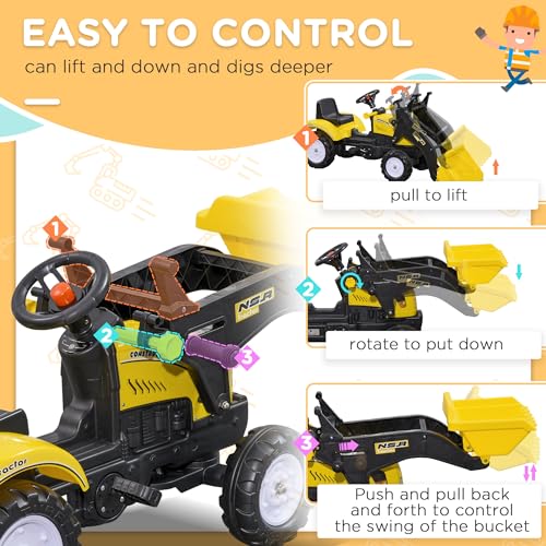 HOMCOM Pedal Go Kart Ride On Excavator W/Front Loader Digger Four Wheels Child Toy, for 3 Years Old