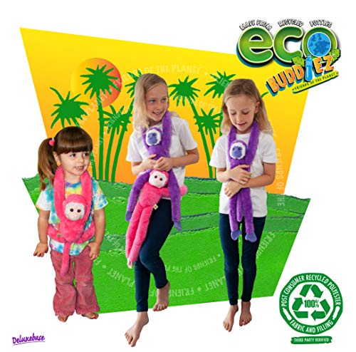 EcoBuddiez Tree Huggers - Squirrel Monkey from Deluxebase. 72cm Hanging Soft Toy made from Recycled Plastic Bottles. Eco-friendly soft and cuddly plush toy and perfect cuddly gift for kids.