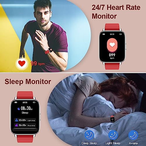 Ordtop Smart Watch, Fitness Tracker 1.69" Touch Screen Heart Rate Sleep Monitor, IP68 Waterproof Fitness Watch, 24 Modes, Pedometer Step Activity Trackers Smartwatch for Men Women for Android iOS Red