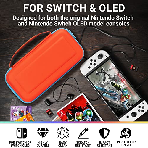 Orzly Case for Nintendo switch Oled Neon Red/Neon Blue console and original switch console, portable travel protective case with space for games and accessories - Tanami Gift box edition