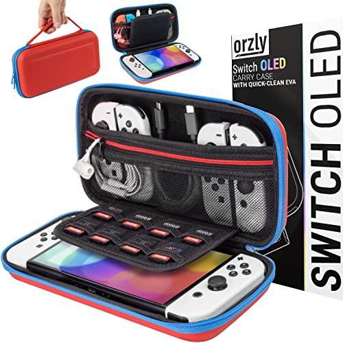 Orzly Case for Nintendo switch Oled Neon Red/Neon Blue console and original switch console, portable travel protective case with space for games and accessories - Tanami Gift box edition