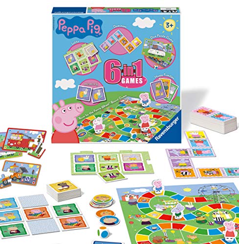 Ravensburger Peppa Pig 6-in-1 Games Compendium For Kids & Families Age 3 Years and Up - Bingo, Dominoes, Snakes & Ladders, Checkers, Playing Cards and Memory Game