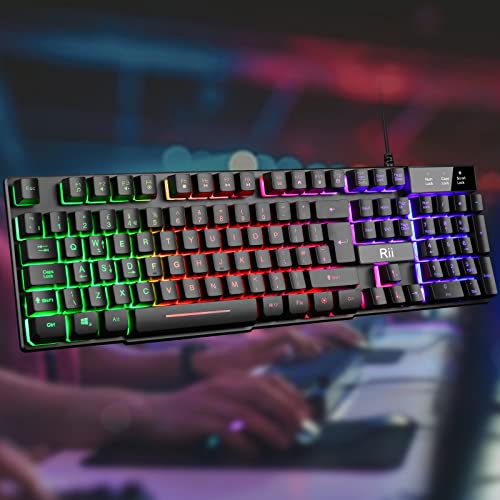 Rii Gaming Keyboard, RK100 Plus Rainbow LED Backlit Keyboard Mechanical Feeling,USB Wired Keyboard for Working Gaming (UK Layout)