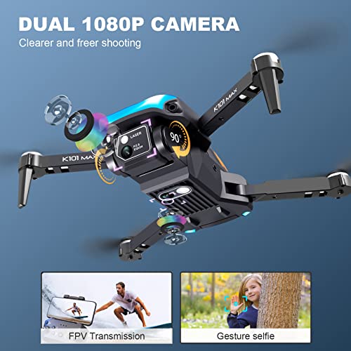 Drone with Camera for Adults 1080P HD FPV Camera, Drone for Beginners with Altitude Hold, One Key Landing, Obstacle Avoidance, Speed Adjustment, Headless Mode, 3D Flips, 2 Modular Batteries