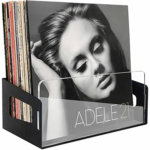 Arriart Vinyl Records Storage Organizer: Acrylic Vinyl Record Holder for Albums, Large Wall Mount Record Display Crate for Storage Shelf Sets, Fits 40 Albums, Black