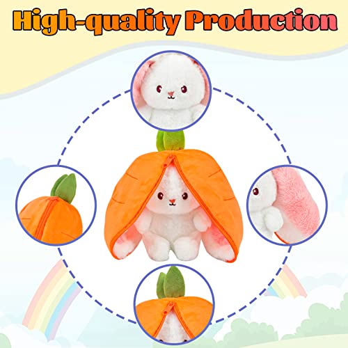 Vibbang Bunny Stuffed Plush Toy, Reversible Bunny Carrot Strawberry Pillow Sweet Soft Plush Toy with Zipper, Cute Decoration Rabbit Plush Toy for Boys Girls Kids & Adults Ideal Fluffy Gift (Orange)